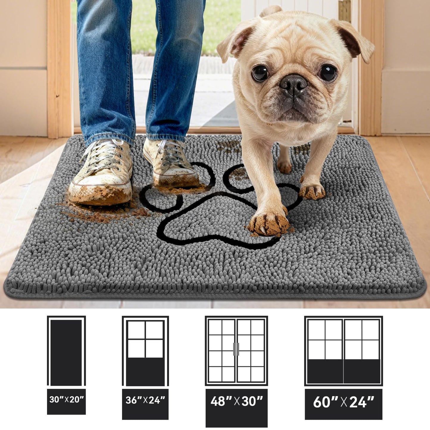 Bcoimo Super Absorbent Dog Door Mat, 30"*20" Anti Slip Mat for Muddy Paws, Pet Rugs for Dirty Paws Washable that Absorbs Moisture and Dirt, for Dog Cage and Pet Resting Carpet