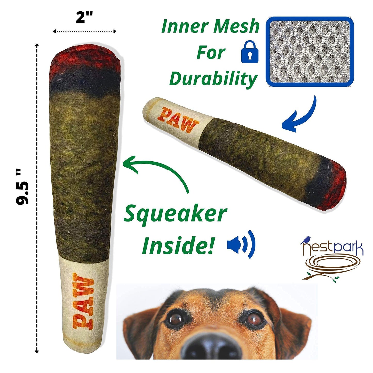 Nestpark Doggy Doobie - Funny Dog Toys - Plush Squeaky Toys for Medium, Small and Large - Cool Stuffed for Dog Birthday