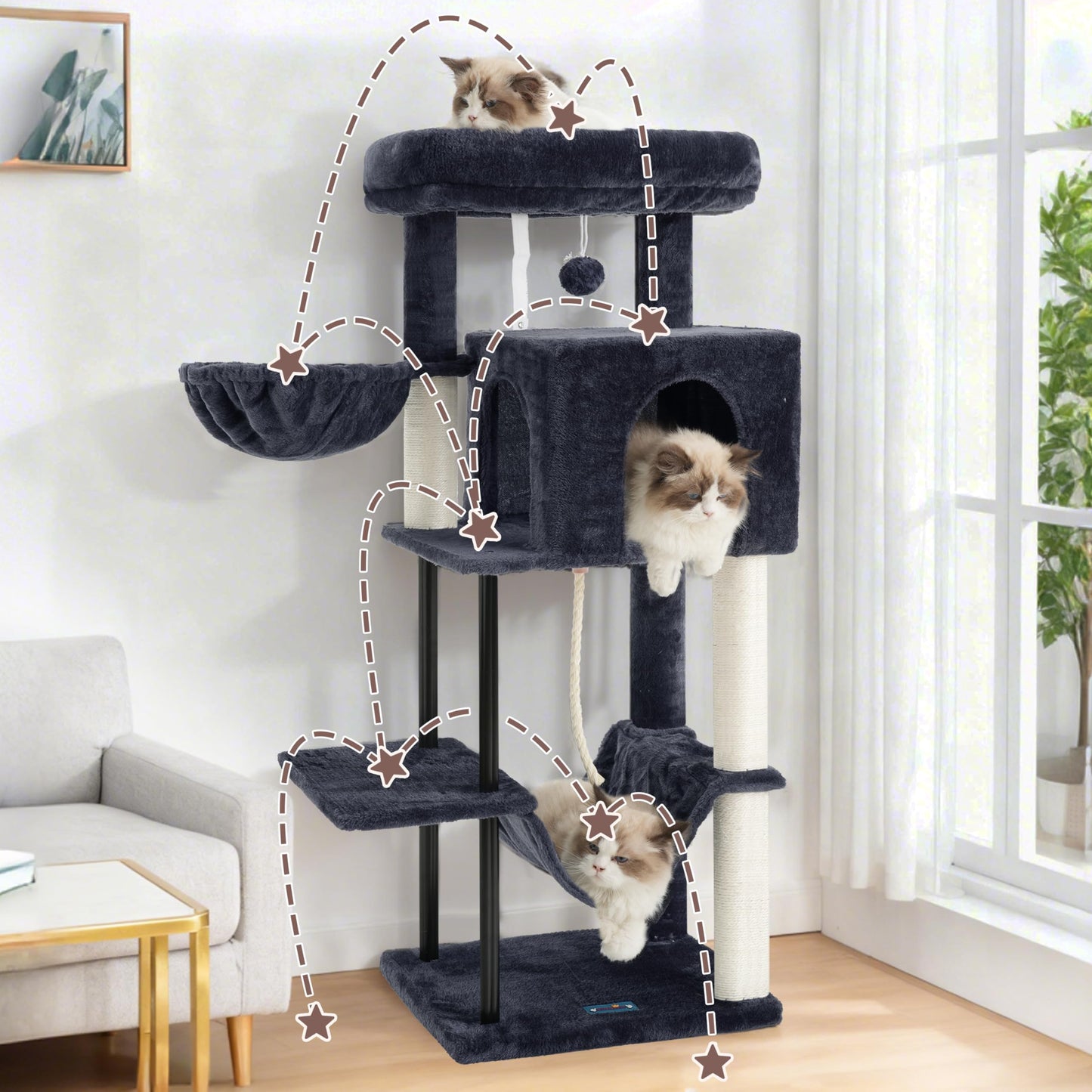 Gitelsnour Cat Tree, Cat Tower for Indoor Cats, 43.3 inch Cat Tree Tower with Sturdy Steel Tube, Hammock, Cat Condo for Small Cats and Kittens, Scratching Post, Smoky Gray GCT004SG