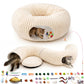 MOYMO Cat Tunnel Bed with 40 Pcs Interactive Cat Toys, Cat Tube with Kitten Toys for Indoor Kittens, Collapsible Play Tunnel, White