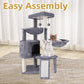 3-Tier Cat Tree with 2 Hammocks & Condo, Grey | Multi-Level Indoor Cat Tower with Natural Sisal Scratching Posts, Rope Ladder, Replaceable Hanging Balls | Sturdy Cat Furniture for Kittens & Adult Cats