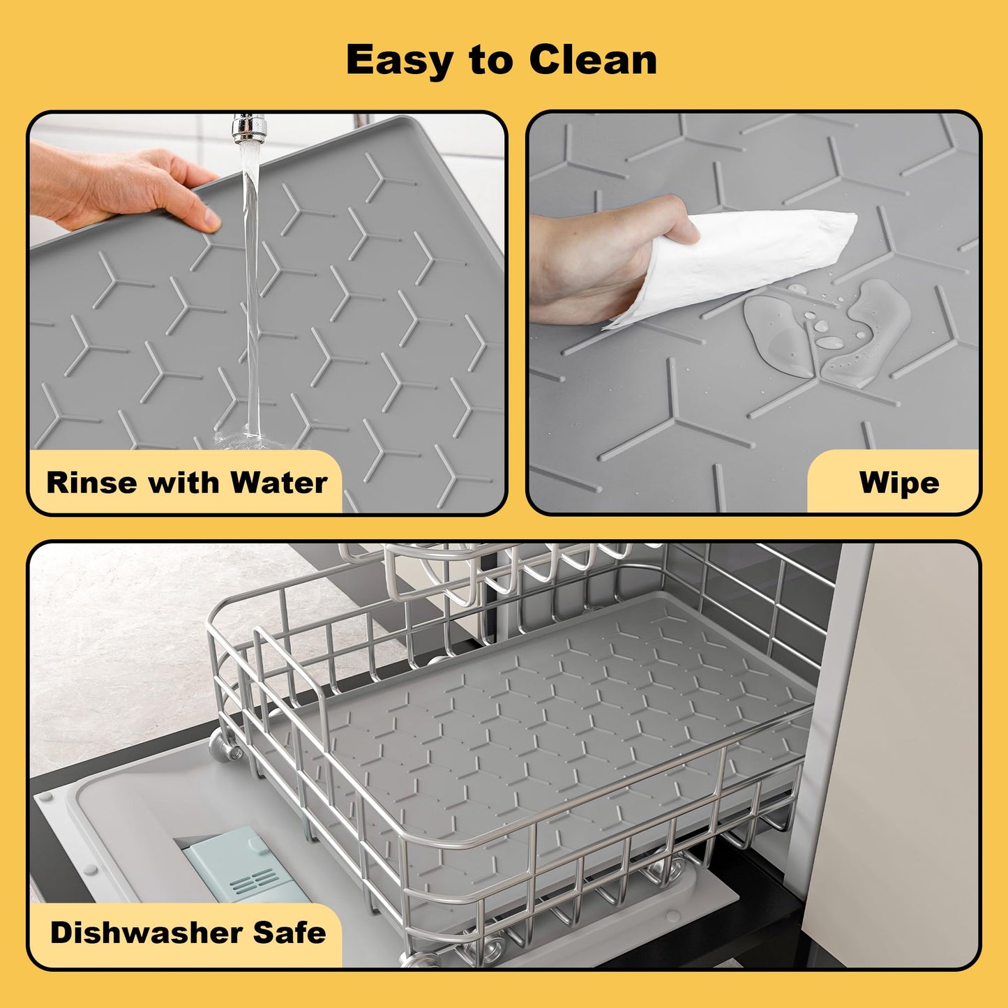 Pieviev 24''x16'' Dog Cat Food Bowl Mat, Silicone Waterproof Food Grade Pet Food Mat for Floor, High Raised Edge to Prevent Spills, Non-Slip & Easy Clean Pet Placemat for Dog & Cat Bowls, Light Gray
