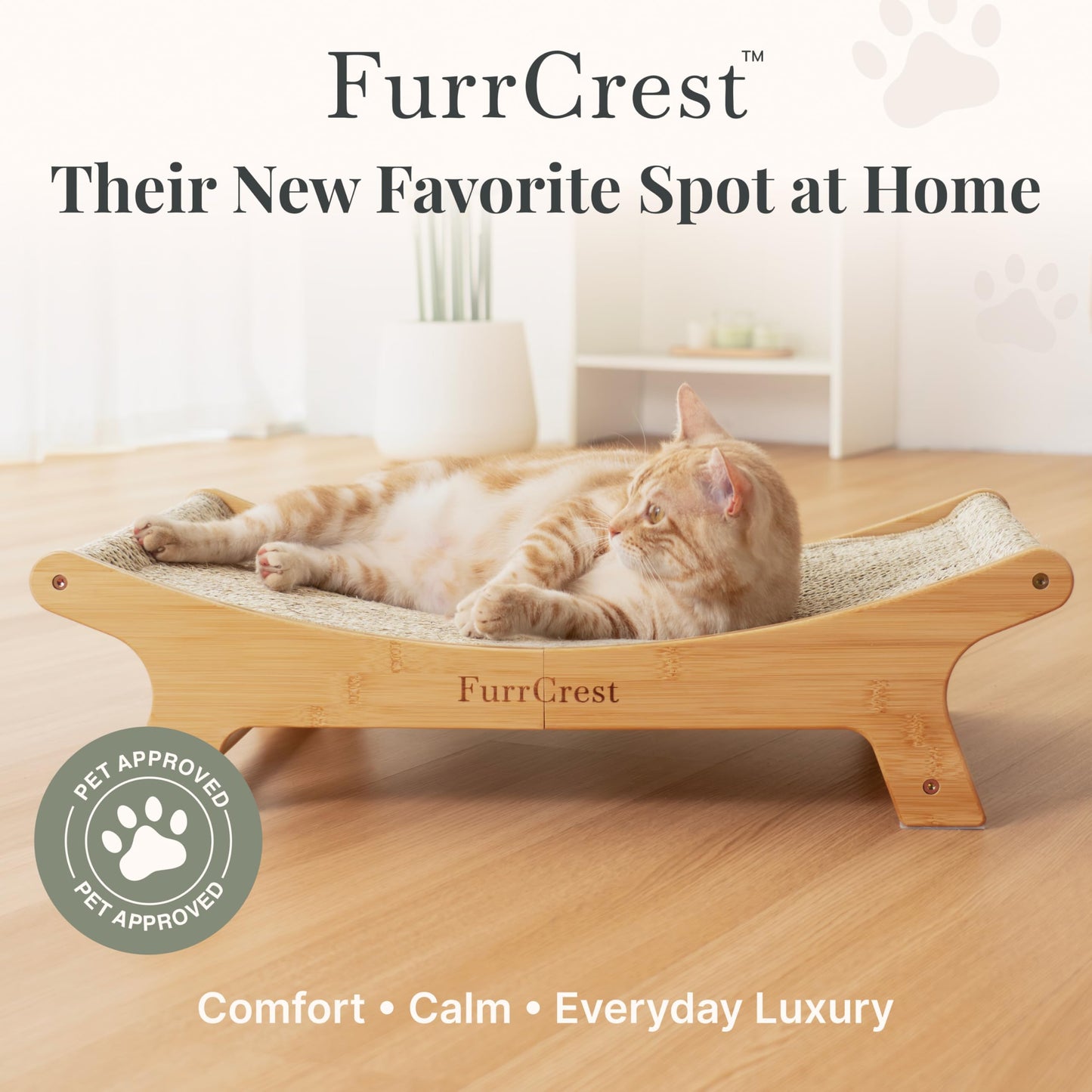 FurrCrest XL Sisal Cat Scratcher Bed with Elevated Hammock for Indoor Cats, Replaceable Natural Sisal Pad, Large Cat Lounge, Anti-Slip No-Wobble Bamboo Frame, Natural Grey