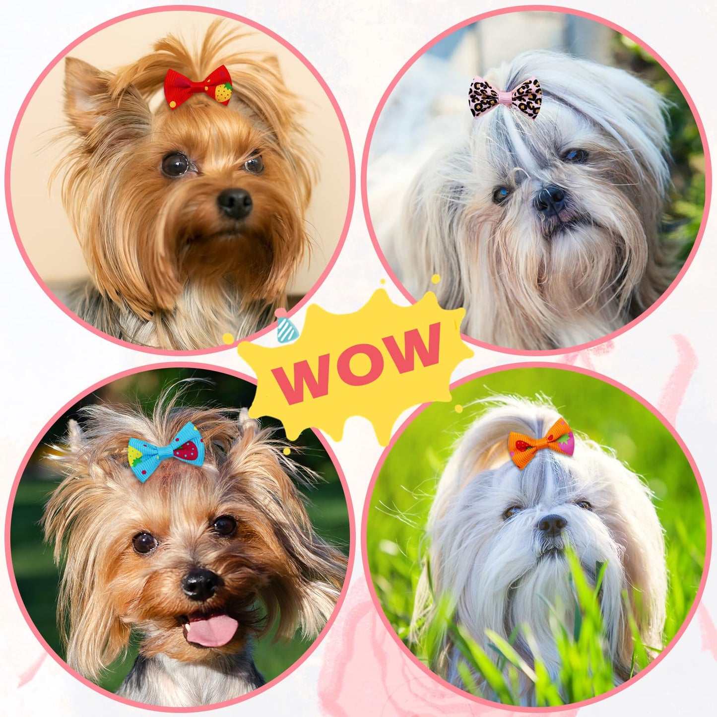 Senniea 100PCS Cute Puppy Dog Small Bowknot Hair Bows,Yorkie Doggie Bows with Rubber Band Pet Grooming Bows Dog Hair Costume Accessories for Small Dog