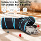 Tempcore Pet Cat Tunnel Tube Toys 3 Way Collapsible, Tunnels for Indoor Cats, Interactive Tube with Teaser Wand, Peek Holes & Hanging Ball, Black & Blue