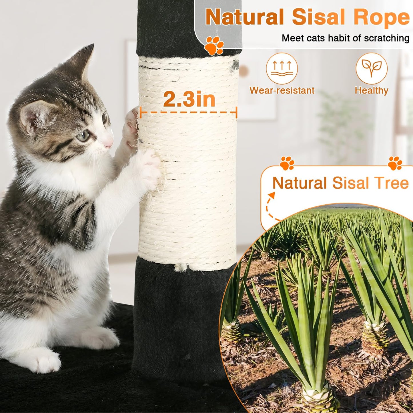 FDW | 54" Cat Tree Tower | Dark Gray | Multi-Level Indoor Activity Center with Sisal Scratching Posts, Condos, Plush Perches, Hanging Cat Toys | Sturdy, Easy to Assemble | for Kittens & Adult Cats