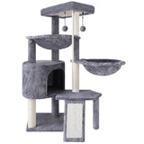 3-Tier Cat Tree with 2 Hammocks & Condo, Grey | Multi-Level Indoor Cat Tower with Natural Sisal Scratching Posts, Rope Ladder, Replaceable Hanging Balls | Sturdy Cat Furniture for Kittens & Adult Cats