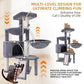 3-Tier Cat Tree with 2 Hammocks & Condo, Grey | Multi-Level Indoor Cat Tower with Natural Sisal Scratching Posts, Rope Ladder, Replaceable Hanging Balls | Sturdy Cat Furniture for Kittens & Adult Cats
