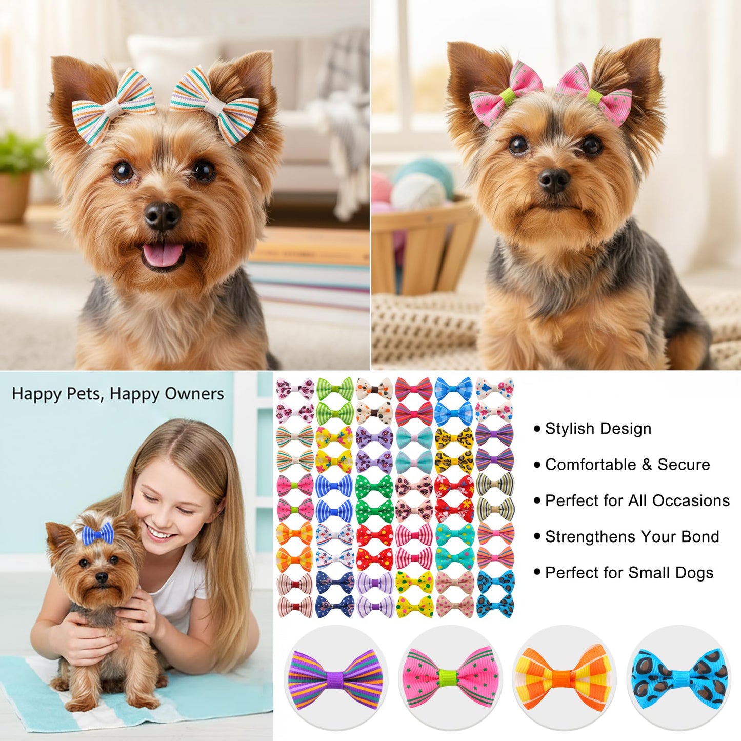 QingHan Dog Hair Bows Small Puppy Clips for Pet Grooming Accessories Doggy Gifts 60Pcs (30 Pairs)