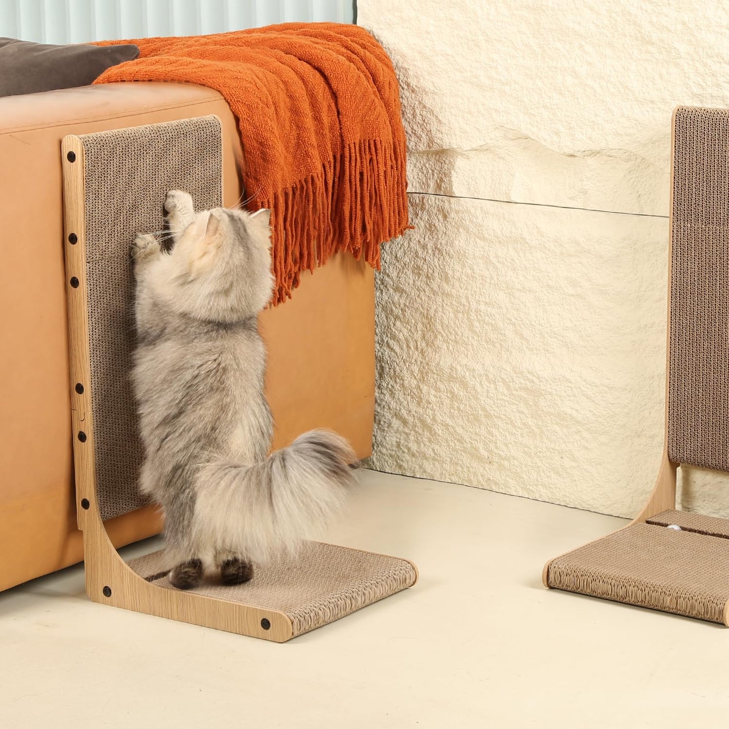 Zakkart 2-Pack Cat Scratching Board, 25.6'' Tall Cardboard L Shape Vertical Cat Scratchers for Indoor Cats, Cat Scratching Post for Wall and Couch, Large
