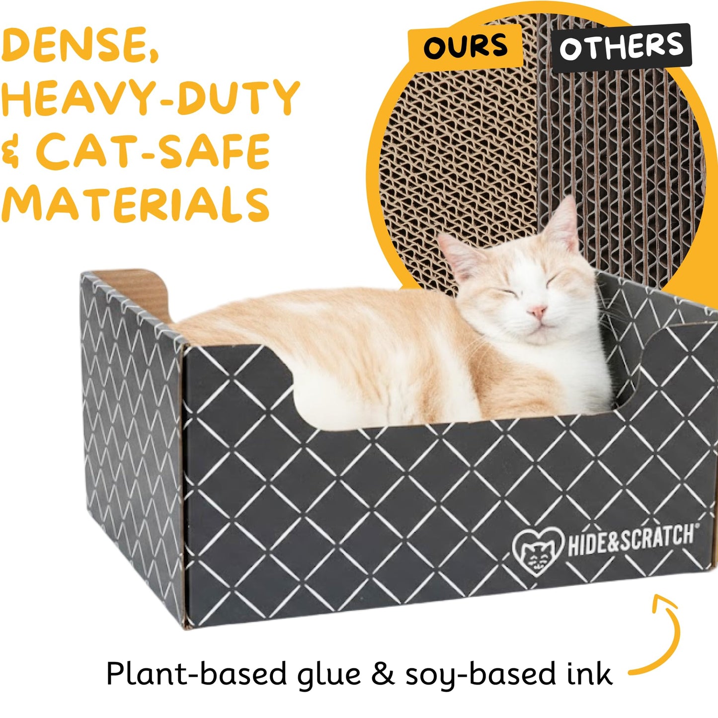 Hide & Scratch Cardboard Cat Scratcher Box & Bed - Dark Grey Diamond | Double-Sided Corrugated Pad for Indoor Cats | Refillable Scratching Board Toy for Play & Furniture Protection