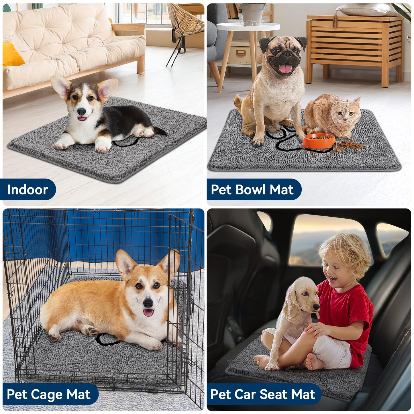 Bcoimo Super Absorbent Dog Door Mat, 30"*20" Anti Slip Mat for Muddy Paws, Pet Rugs for Dirty Paws Washable that Absorbs Moisture and Dirt, for Dog Cage and Pet Resting Carpet