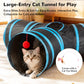 Tempcore Pet Cat Tunnel Tube Toys 3 Way Collapsible, Tunnels for Indoor Cats, Interactive Tube with Teaser Wand, Peek Holes & Hanging Ball, Black & Blue