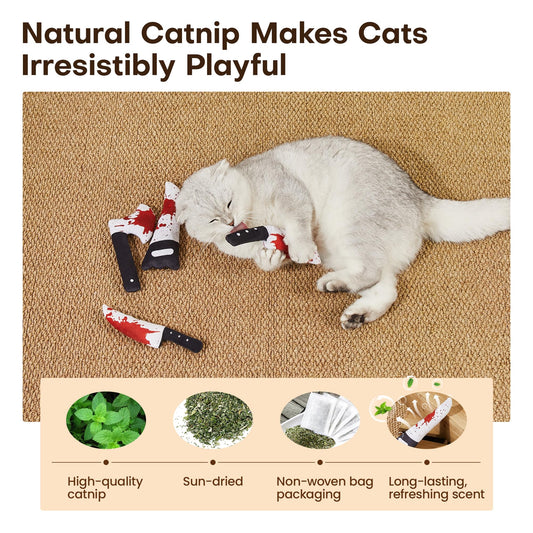 Potaroma 4Pcs Cat Toys, Horror Halloween Knife-Shaped Kitten Catnip Crinkly Sound Toys, Indoor Exercise for All Cat Breeds 6.5 Inches