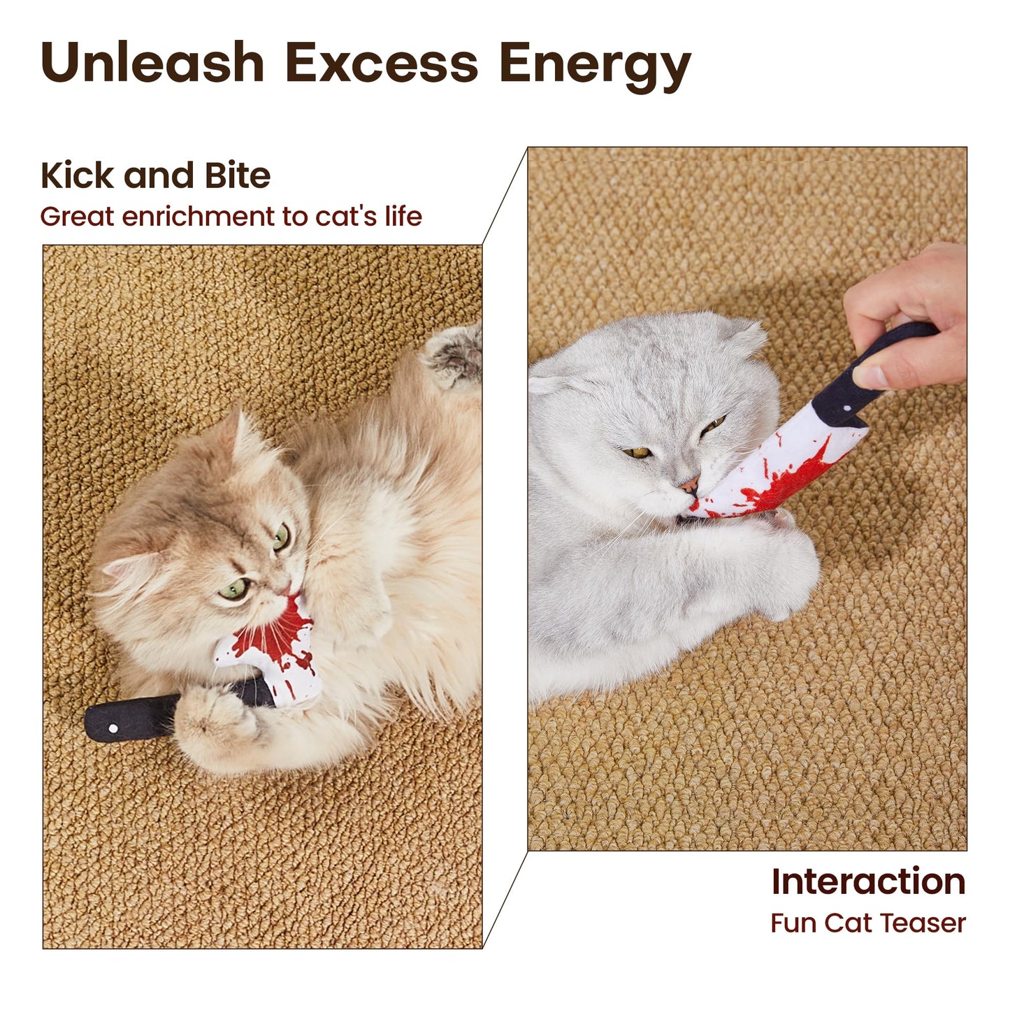 Potaroma 4Pcs Cat Toys, Horror Halloween Knife-Shaped Kitten Catnip Crinkly Sound Toys, Indoor Exercise for All Cat Breeds 6.5 Inches